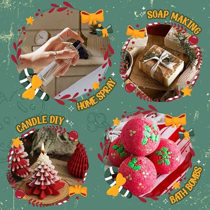 Christmas Fragrance Oil Set, SNOWSEN Winter Essential Oils for Diffuser & Aromatherapy, Apple Cinnamon, Christmas Pudding, Candy Cane, Gingerbread, Cranberry Scented Oil for Candle Making