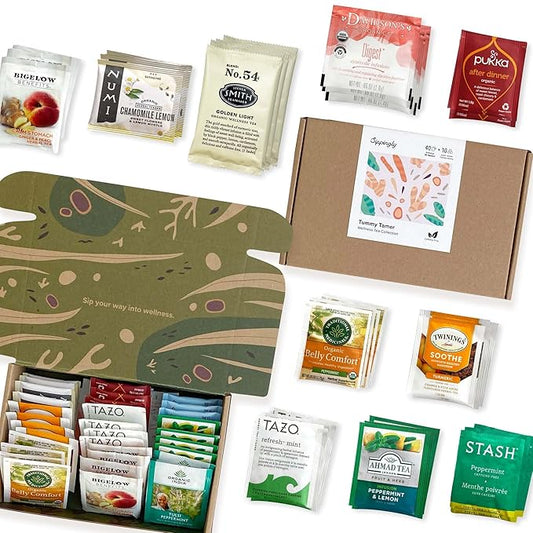 Tummy Tamer Digestion Tea Sampler Gift - 40 Herbal Tea Bags for Digestive Comfort & Wellness - Vegan, Gluten-Free - Ginger, Fennel & Peppermint Tea for Digestive Discomfort