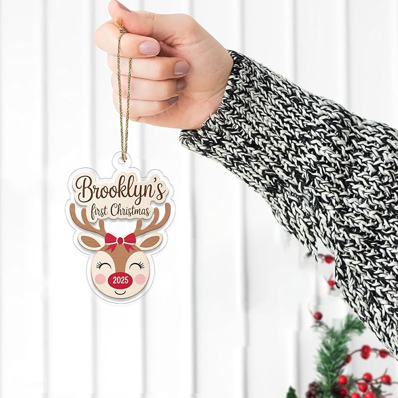 Personalized Reindeer Baby’s First Christmas Ornament, New Baby Christmas Gift for Baby Shower, Family Keepsake, Baby’s 1st Xmas Decoration Acrylic Ornament – Personalized