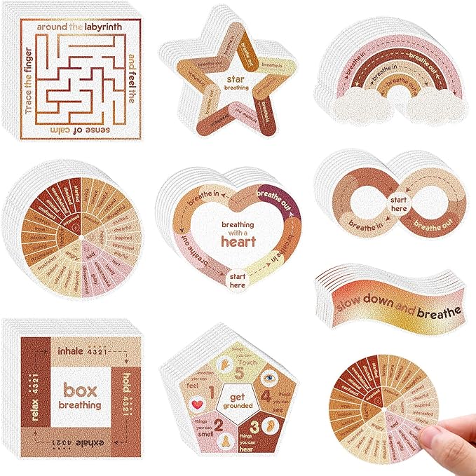 Libima 72 Pieces Anxiety Sensory Stickers Textured Stickers Fidget Mindfulness Sticker School Counselor Supplies Adult Sensory Items Anxiety Relief, 9 Styles(Boho Color)