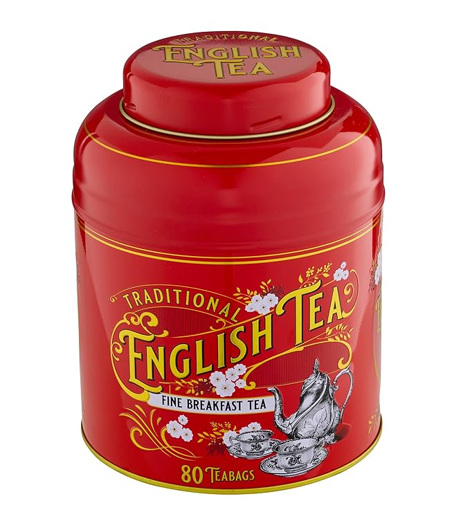 New English Teas Vintage Victorian Tea Caddy with 80 English Teabags (Red)