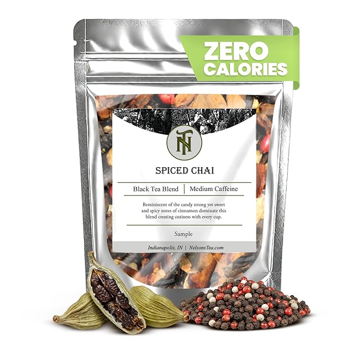 Nelson's Tea - Spiced Chai Loose Leaf Tea - Black Tea Loose Leaf with Cinnamon Chips, Clove, Peppercorns, and Orange Peel - Aromatic Chai Tea Blend - Black Herbal Tea (Sample 0.5 Oz)