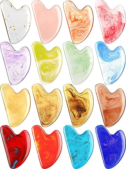 Sherr 16 Pcs Gua Sha Facial Tools Gua Sha Stone Facial Massage Tools Face Massager for Body Spa Acupuncture Relieve Muscle Tensions Puffiness