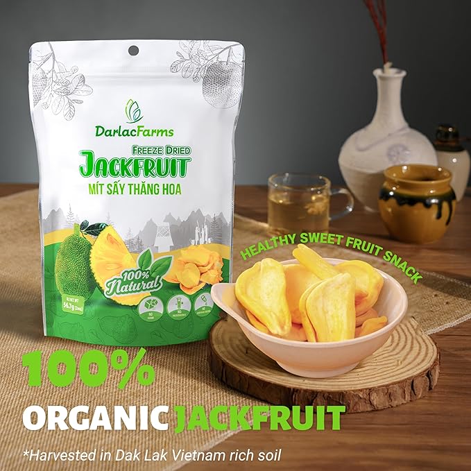 DARLAC FARMS Freeze Dried Jackfruit Bites, Pack 6, Premium Organic Crispy Crunchy Natural Healthy Fruit Snacks for Kids & All Ages, No Sugar Added, 12 Oz (2 Ounce Each)