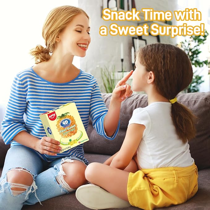 AMOS 4D Gummy Pineapple Burst Candy,Fruit-Shaped Gummies, Natural Flavor, 240g Individual Sharing Pack