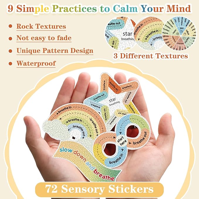Libima 72 Pieces Anxiety Sensory Stickers Textured Stickers Fidget Mindfulness Sticker School Counselor Supplies Adult Sensory Items Anxiety Relief, 9 Styles(Retro Color)