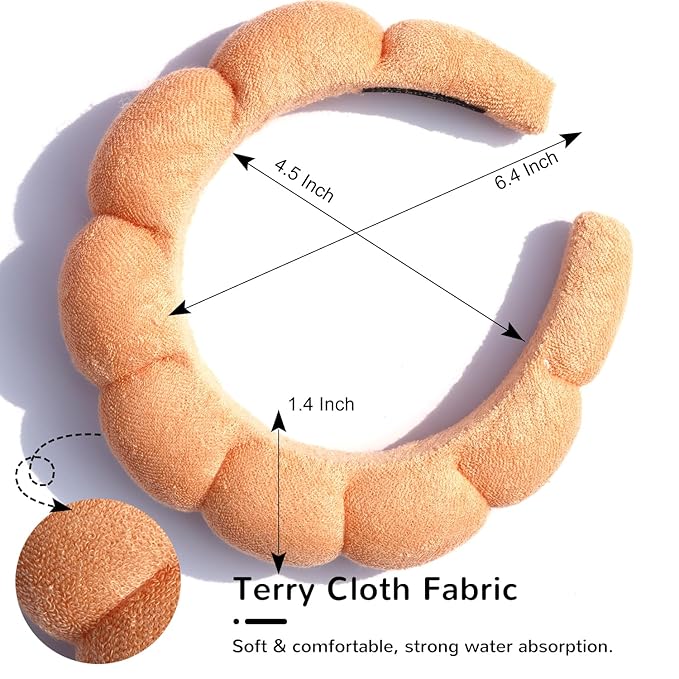 Spa Headband for Washing Face or Facial Makeup - Bubble Skincare Terry Cloth Puffy Headband for Mask Skin Treatment