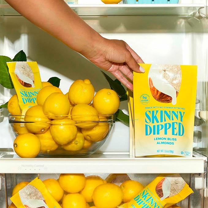 SkinnyDipped Lemon Bliss Almonds, Mini Snack Packs, Chocolate Covered Almonds, Low Sugar, Gluten Free, Healthy Snack, 24 Count