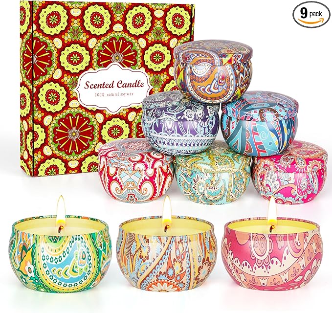 9 Pack 22.5oz in Total Scented Candles Gifts for Women,140-160 Hours Home Scented Candles,Aromatherapy Candle Gifts Set, Soy Wax Candles for Christmas Day, Birthday, Mothers Day, Valentine's Day