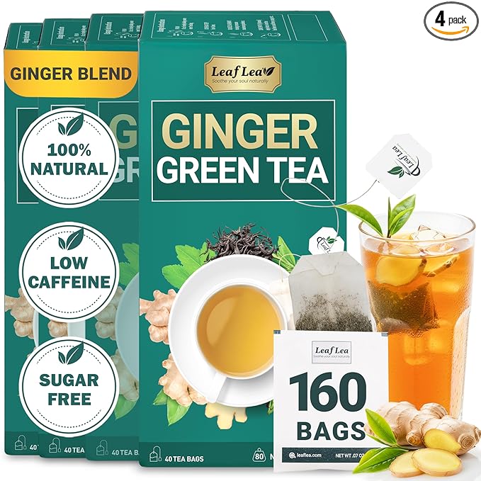 Premium Ginger Green Tea Bags Blend, Natural Green Tea with Ginger Tea Bags, Spicy and Warming Flavor Promotes Healthy Digestion, Ideal For Gift Box | 160 Tea Bags