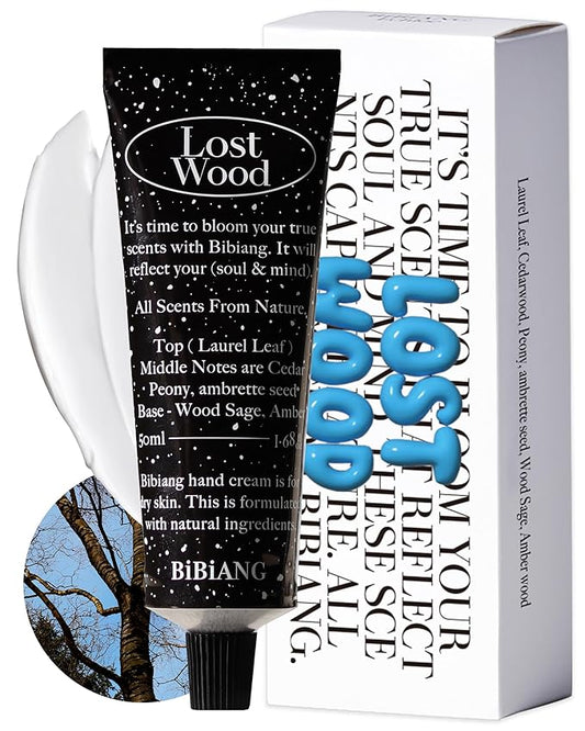 Lost Wood Hand Cream - Korean Hand Care for Moisturizing & Nourishment - Hydrating Hand Care Formula with Woody Soap Scent, Shea Butter & Niacinamide - 1.69oz
