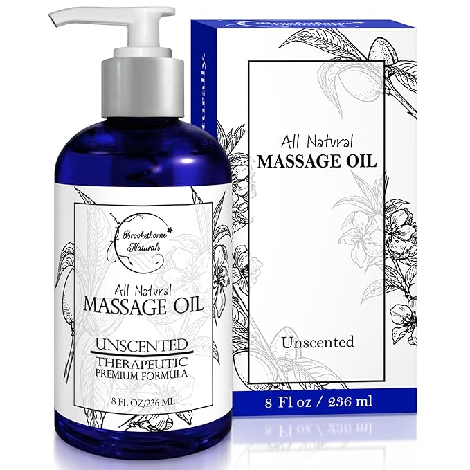 Unscented Massage Oil for Massage Therapy – 100% Natural Body Oil with Sweet Almond, Grapeseed & Jojoba for Premium Glide – Pure Carrier Blend for Aromatherapy – Brookethorne Naturals