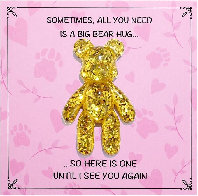 Pocket Bear Hug, Anxiety Relief Gifts for Women Men, Mental Health Positivity Gifts, Thinking of You Gift, Emotional Support Gift, Comforting Present for Son Daughter Back to School, Gold