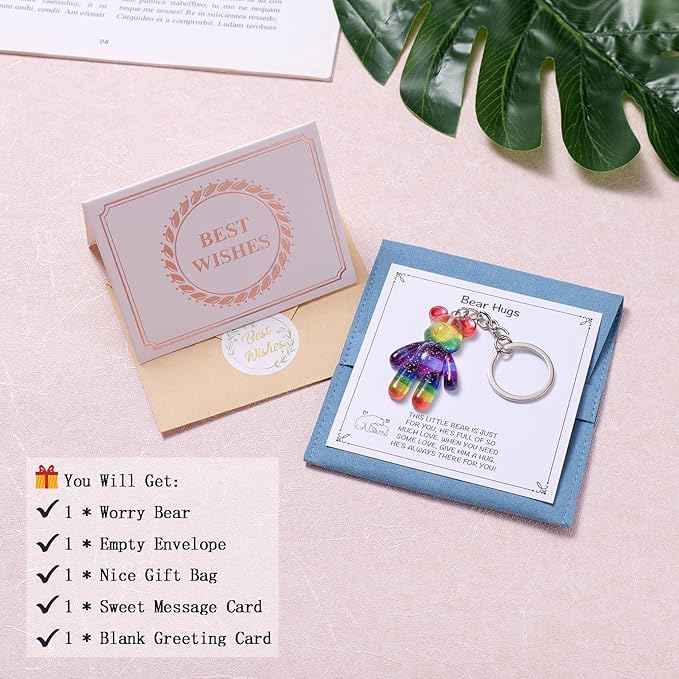 Pocket Bear Hug, Anxiety Relief Gifts for Women Men, Mental Health Positivity Gifts for Anxious Friend, Thinking of You Gift, Comforting Gift for Son Daughter Back to School, Rainbow