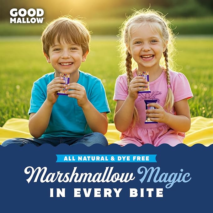 GoodMallow Vegan Rice Crispy Treats Individually Wrapped Box of 8, Kosher Vegan Snacks, Gluten Free Dairy Free Snacks for Kids & Adults - Healthy Sweets Made with Gourmet Marshmallows (Birthday Cake)