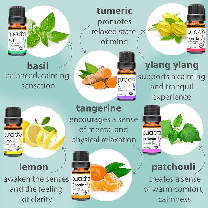 PURA D'OR Organic Sweet16 Essential Oils Set - 16x 10mL Wood Box Aromatherapy Gift Set - 100% Pure Therapeutic Grade for Relaxation and Wellness (Lavender, Rosemary, Turmeric, Ylang Ylang & More)