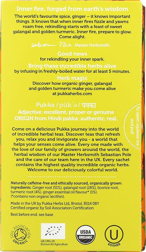 Pukka Organic Herbal Tea Ginger Herbal Teas Three Ginger Tea with Galangal & Turmeric 20 Tea Bags (Pack of 2)