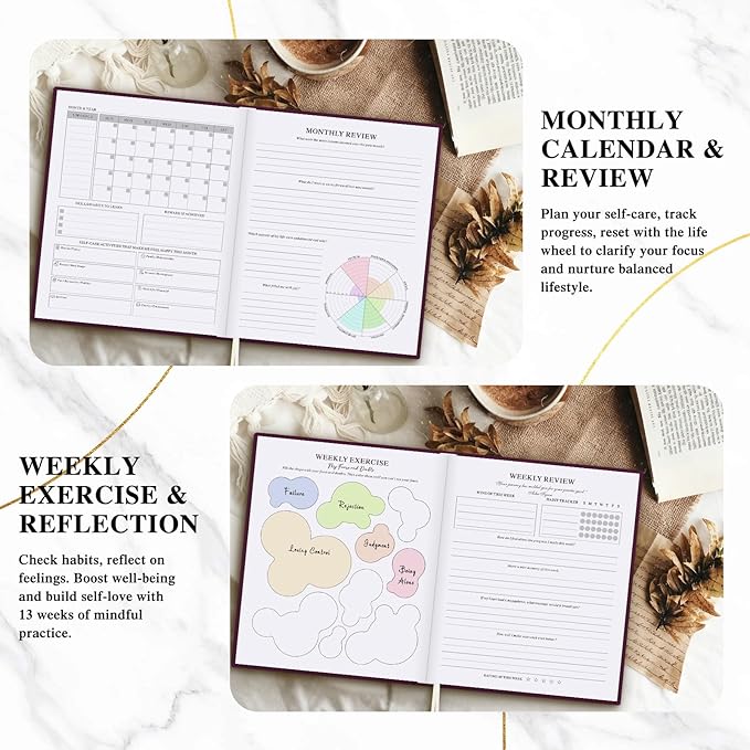 Lanpn Self Care Journal for Women, Self Love Guided Journals with Prompts, Daily Reflection Wellness & Gratitude Planner, 5 Minute Mental Health Notebook, Mindfulness Mood Log, 240 Pages, Purple