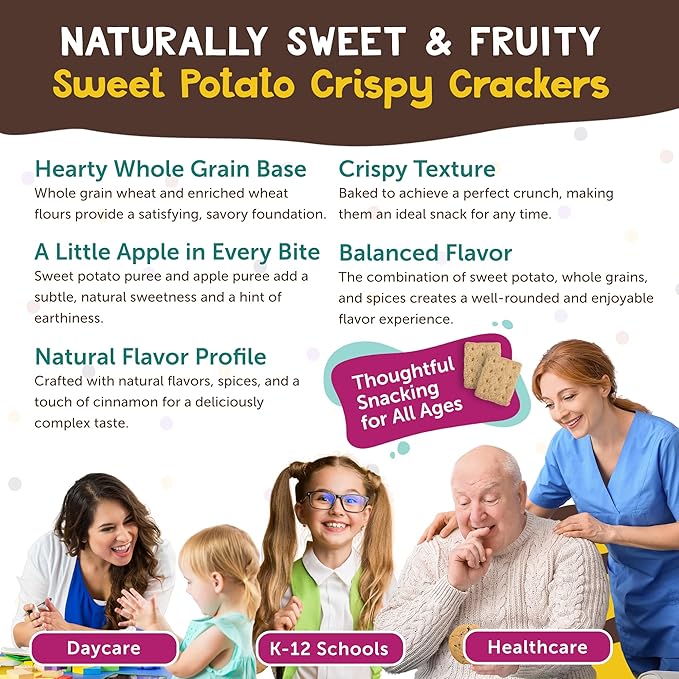 Appleways Sweet Potato Crackers, Bulk Pack of 4 Bags (20 oz Each), All-Natural Whole Grain Crackers, Healthy Snack for Kids & Adults, Kosher Certified Kids Lunch Snacks, Made in USA