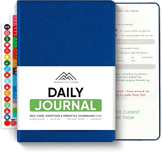 PRODUCTIVITY STORE Best Daily Journal for Men & Women - Gratitude Journal, Manifestation Journal & Guided Journal with Prompts for Personal Growth (A5, Navy)