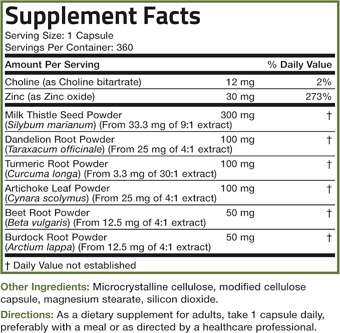 Bronson Liver Detox Advanced Detox & Cleansing Formula Supports Health Liver Function with Milk Thistle, Dandelion Root, Turmeric, Artichoke Leaf & More, Non-GMO, 360 Vegetarian Capsules