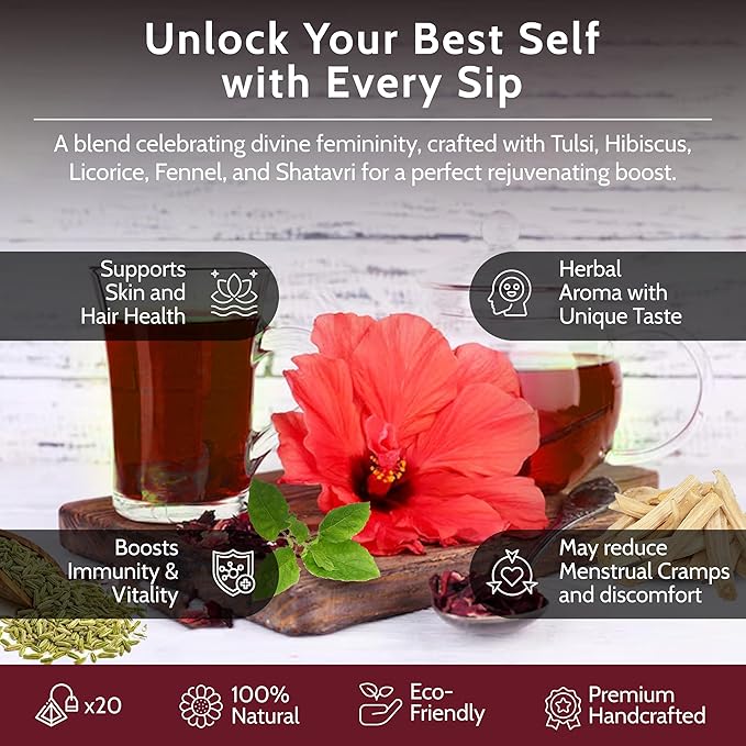 Blooms & Leopard Premium Herbal Tea Bags – Feline Blossom Blend with Hibiscus, Licorice, Fennel, Tulsi & Shatavari – Caffeine-Free Tea – 20 Pyramid Tea Bags, Caffeine-Free for Hot or Iced Tea