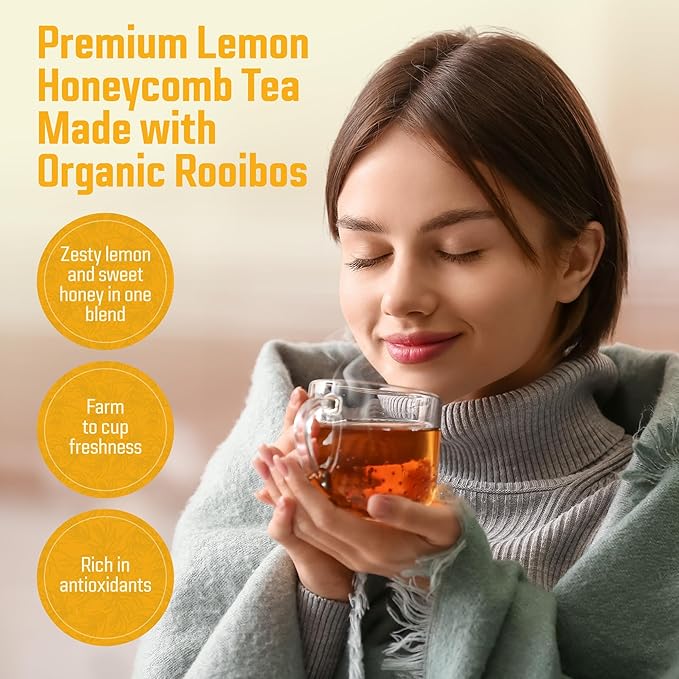 Cederberg Tea Company Lemon Honeycomb Rooibos Tea Bags - Made with Organic Red Rooibos Tea, South African Herbal Tea, Naturally Caffeine Free Tea, Small Batch - Select Blend Non-GMO, Premium Leaf, Antioxidant-Rich, 30 Count