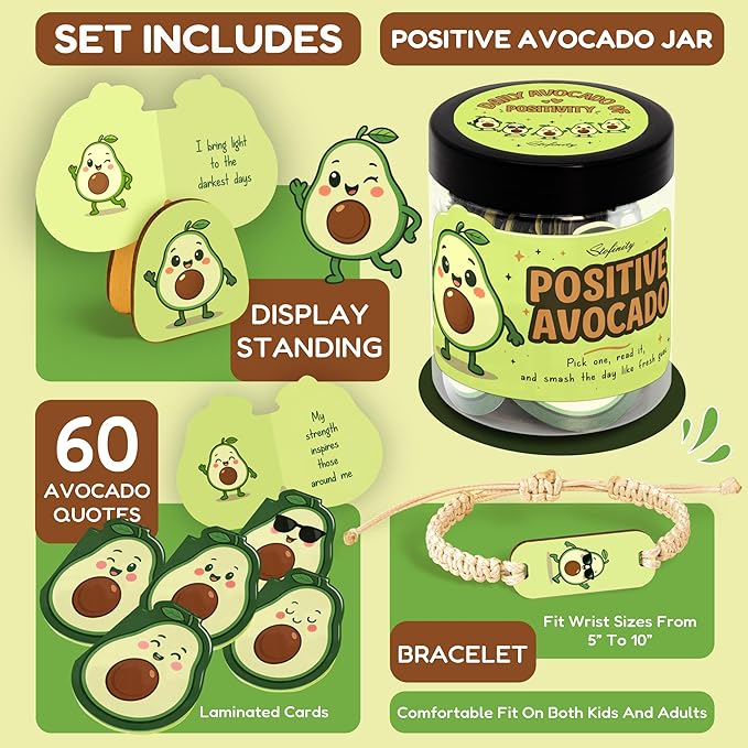 Positive Avocado Gifts For Avocado Lovers - Jar Of Affirmation Cards For Women Men, Inspirational Motivational Cards Mini Friend Birthday Gifts For Women Coworker, Cute Self Care Cards