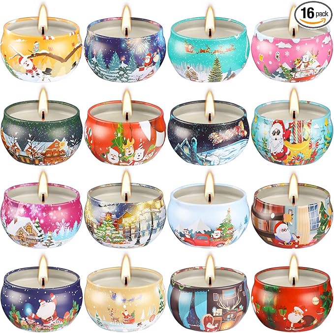 16pcs Christmas Scented Candles Set, 2.5oz Aromatherapy Candles Gift for Women, 16 Fragrances Soy Wax Candle for Christmas Holiday Thanksgiving Mother's Day