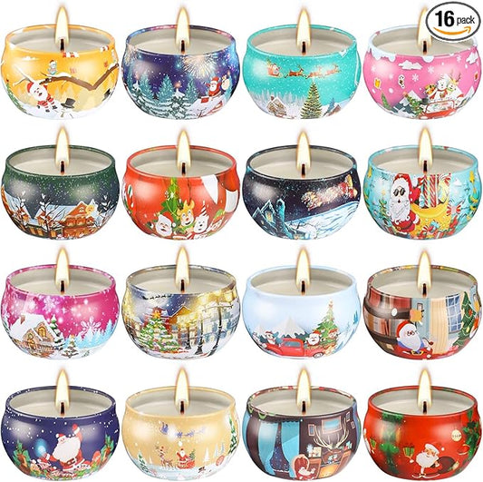 16pcs Christmas Scented Candles Set, 2.5oz Aromatherapy Candles Gift for Women, 16 Fragrances Soy Wax Candle for Christmas Holiday Thanksgiving Mother's Day