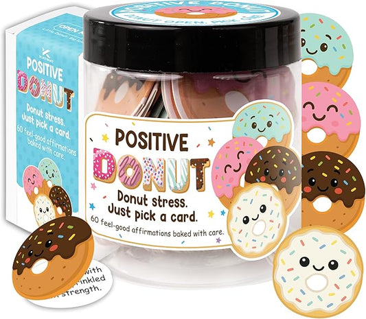Positive Donut Jar, Emotional Inspirational Support 60 Affirmation Cards, Stocking Stuffers for Teen Girls, Birthday Gifts for Teenage Girls, Teen Girl Gifts Trendy Stuff