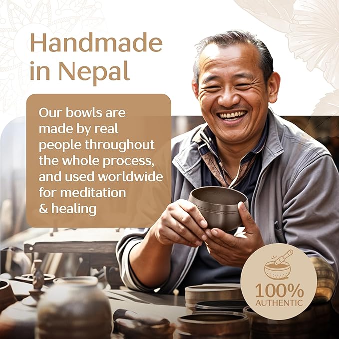 Tibetan Singing Bowl Set – Authentic Plain Design – Sound Bowl & Meditation Bowl with Cushion, Mallet & Guide – Yoga Therapy Tool Set – Handmade Himalayan Bowls – Ancient Himalayan Meditation Tools