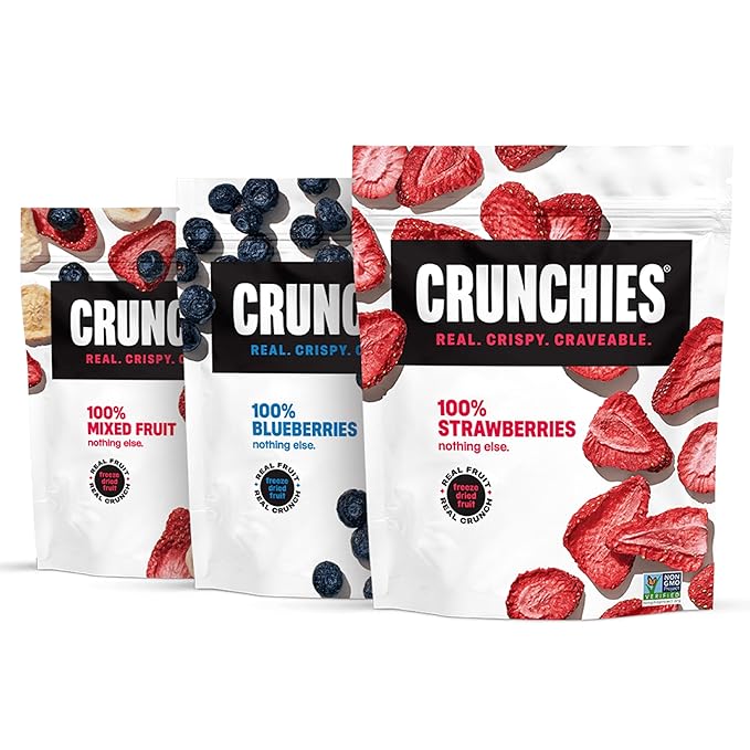 Crunchies Freeze-Dried Fruits, 100% All Natural Crispy Fruit, Non GMO and Kosher, Resealable Freeze Dried Fruit Snack Packs (Very Berry Variety Pack)