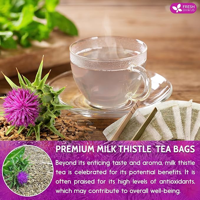 FreshDrinkUS, Premium 75 Milk Thistle Tea Bags, 100% Natural & Pure from Milk Thistle Seeds. Milk Thistle Seed Herbal Tea. Made with Natural Material Tea Bags. No Sugar, No Caffeine, No Gluten, Vegan.