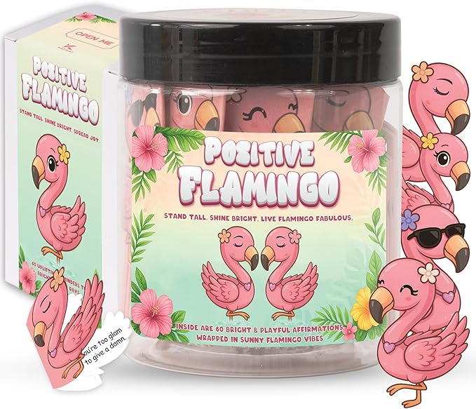 Positive Flamingo Jar ā 60 Affirmation Cards for Anxiety & Self Care, Flamingo Gifts for Women, Teens & Sister, Friends, Cards to Reduce Anxiety & Increase Relaxation, White Elephant Gifts