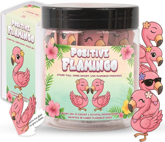 Positive Flamingo Jar – 60 Affirmation Cards for Anxiety & Self Care, Flamingo Gifts for Women, Teens & Sister, Friends, Cards to Reduce Anxiety & Increase Relaxation, White Elephant Gifts