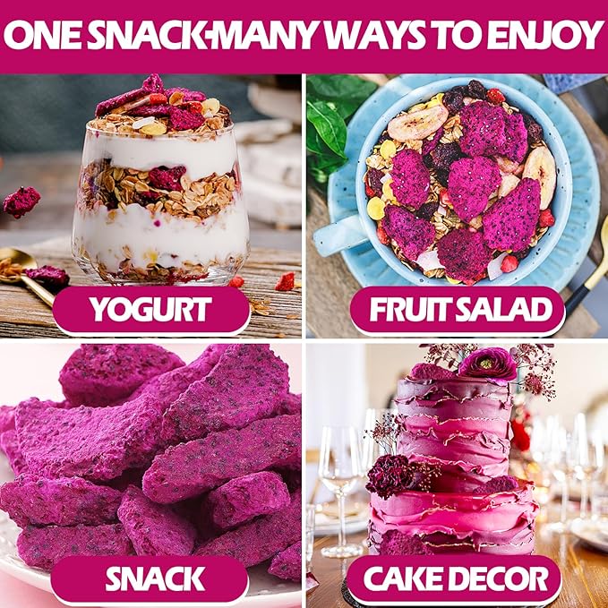 5.3oz Freeze Dried Dragon Fruit Chips – 150g Healthy Natural Pitaya Chunks for Kids & Adults, Dehydrated Fruit Snack for Drinks, Smoothies, Bakery & Cereal – Low Calorie, Gluten Free, Vegan