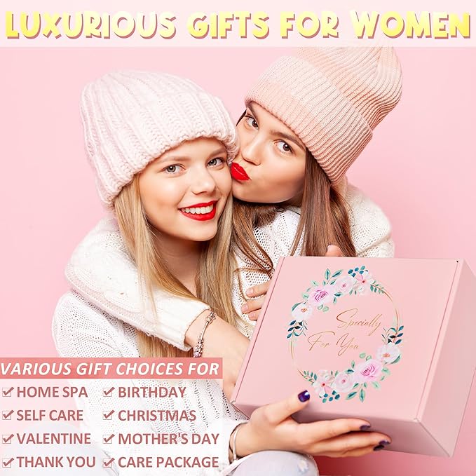 Birthday Gifts for Women Friendship, Rose Relaxing Spa Gifts Basket for Women Self Care Gifts Thank You Gifts Bath Set Mothers Day Gifts for Mom Her Sister Friend Wife Grandma Teacher Nurse Graduation