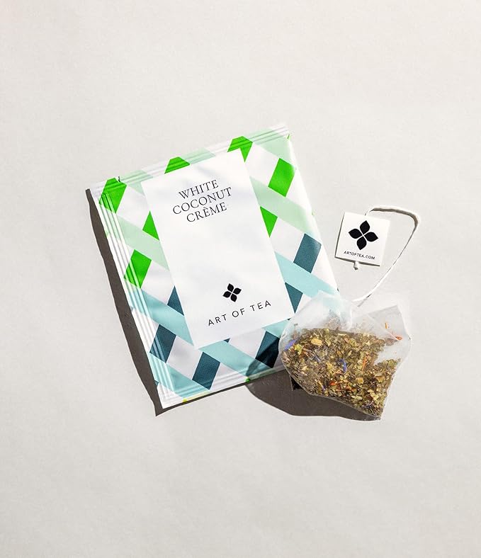 Art of Tea | White Coconut Crème Tea | 50 Eco Friendly Pyramid Tea Bag Sachets