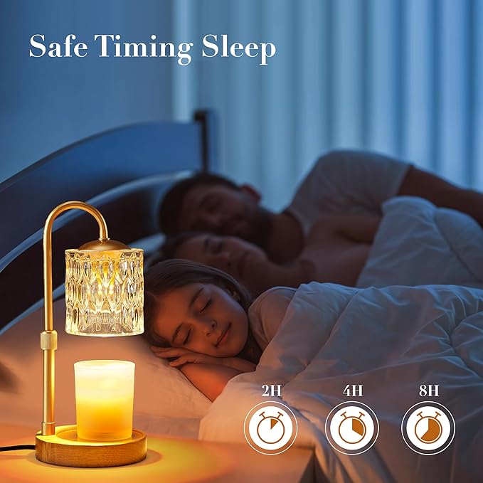 Briever Dimmable Candle Warmer Lamp with Timer, Height Adjustable Electric Candle Wax Warmer, Christmas Birthday Gifts for Women Mom, House Warming Gifts New Home Room Decor, Solid Wood Base