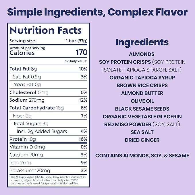 Afar Savory Protein Bars – Low Sugar, High Protein – Healthy Snacks for Adults – Meal Replacement Bar – Rice Crispy Texture – Vegan, Gluten Free (8 Bars, Japanese Miso)