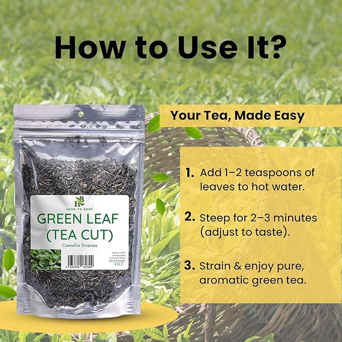 Herb To Body Green Tea Leaves Cut – 4 oz, Wildcrafted Camellia Sinensis, Loose Leaf Green Tea for Herbal Brews and Traditional Uses