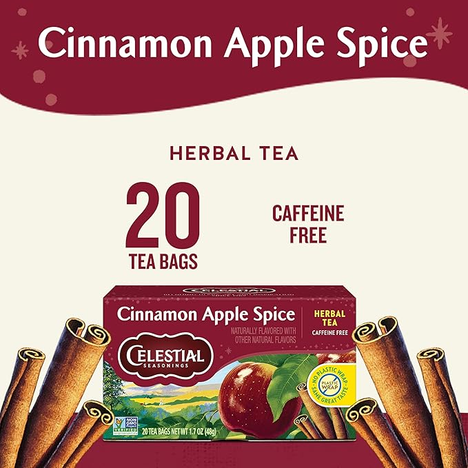 Celestial Seasonings Cinnamon Apple Spice Herbal Tea, Caffeine Free, 20 Tea Bags Box (Pack of 6)