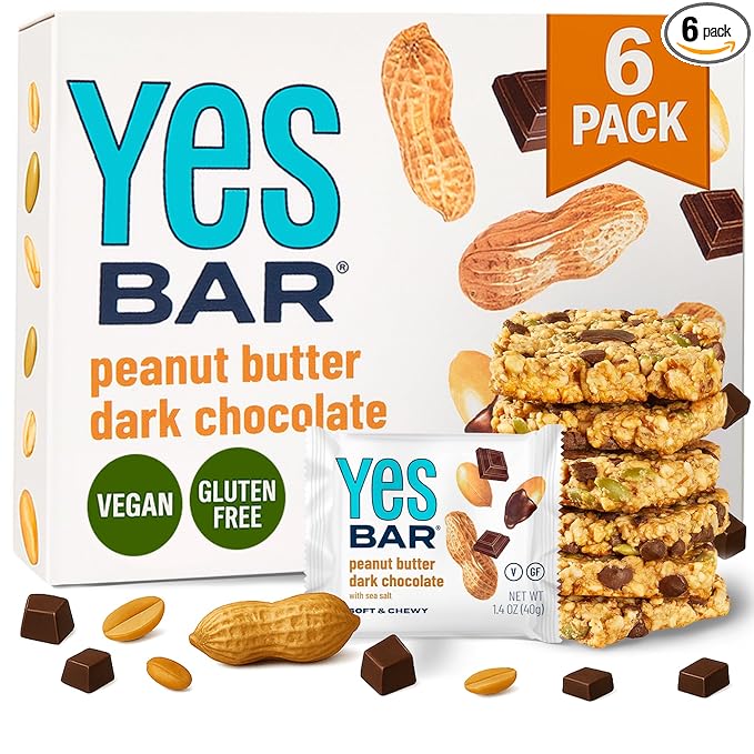 The YES Bar Peanut Butter Dark Chocolate – Plant Based Protein, Decadent Snack Bar – Vegan, Gluten Free, Dairy Free, Low Sugar, Healthy Snack, Breakfast, Low Carb, Keto Friendly (Pack of 6)