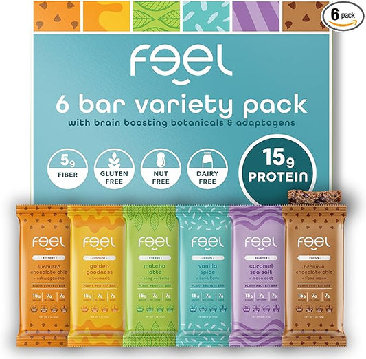 Feel Vegan Protein Bars | Variety Pack | Keto | Gluten Free | Organic | 15g Protein | Low Carb | Dairy Free | 6 Flavors | Non GMO | Soy Free | Grain Free – 6 Pack