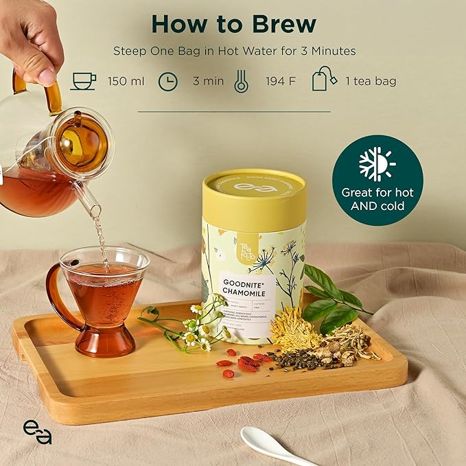 Tea Facto Goodnite* Chamomile Tea Bags with Chrysanthemum Tea for Soothing Comfort - 25 Bulk Pack Goodnight/Chamomile25