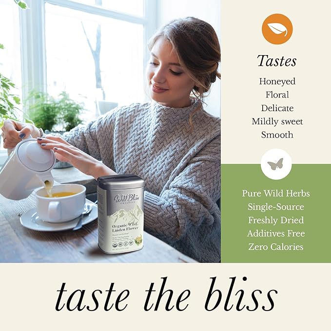 Wild Bliss Organic Linden Flower Herbal Tea - Caffeine Free Tisane - 20 Plant Based Tea Bags