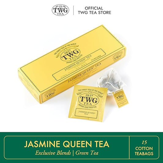 TWG Tea | Jasmine Queen Tea | Green Tea | Sweet Lemon & Rose | 15 Hand Sewn Cotton Teabags | Gift Set