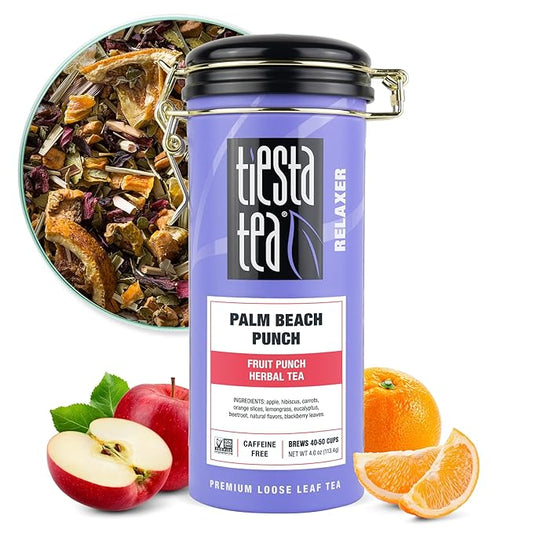 Tiesta Tea - Palm Beach Punch, Loose Leaf, Fruit Punch Herbal Tea, Caffeine-Free Tropical Blend with Apple, Carrots & Orange, Brew Hot or Iced, 4oz Refillable Tin, 50 Cups