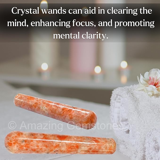 Amazing Gemstone Sunstone Crystal Wand Massage Stick - Pelvic Wand Gua Sha for Adults - Crystals and Healing Stones Massage Wands for Adults Gifts (Smooth)
